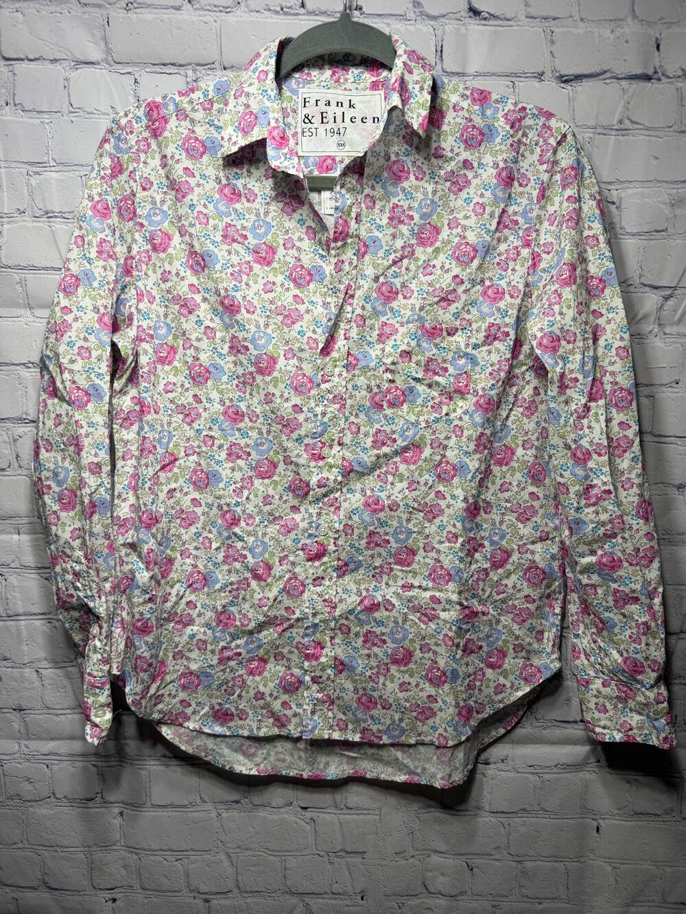 Frank & Eileen Womens Button Front Floral Long Sleeve Top Size XXS Preppy Casual